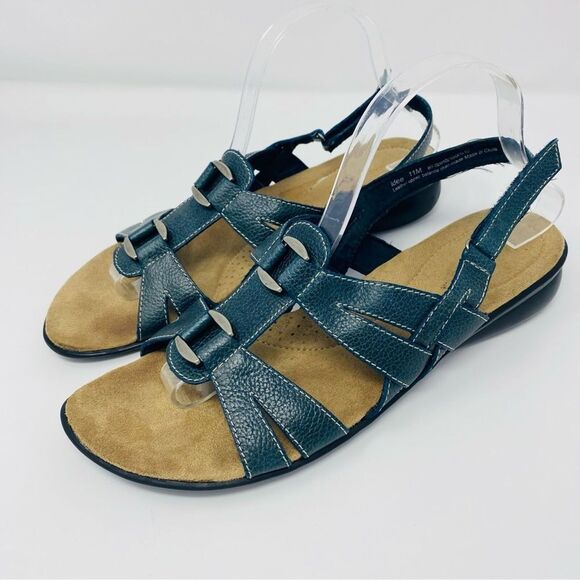 BARETRAPS Sz 11M Idee Strappy Leather Green Summer Slingback Sandals Wedges - Picture 1 of 14